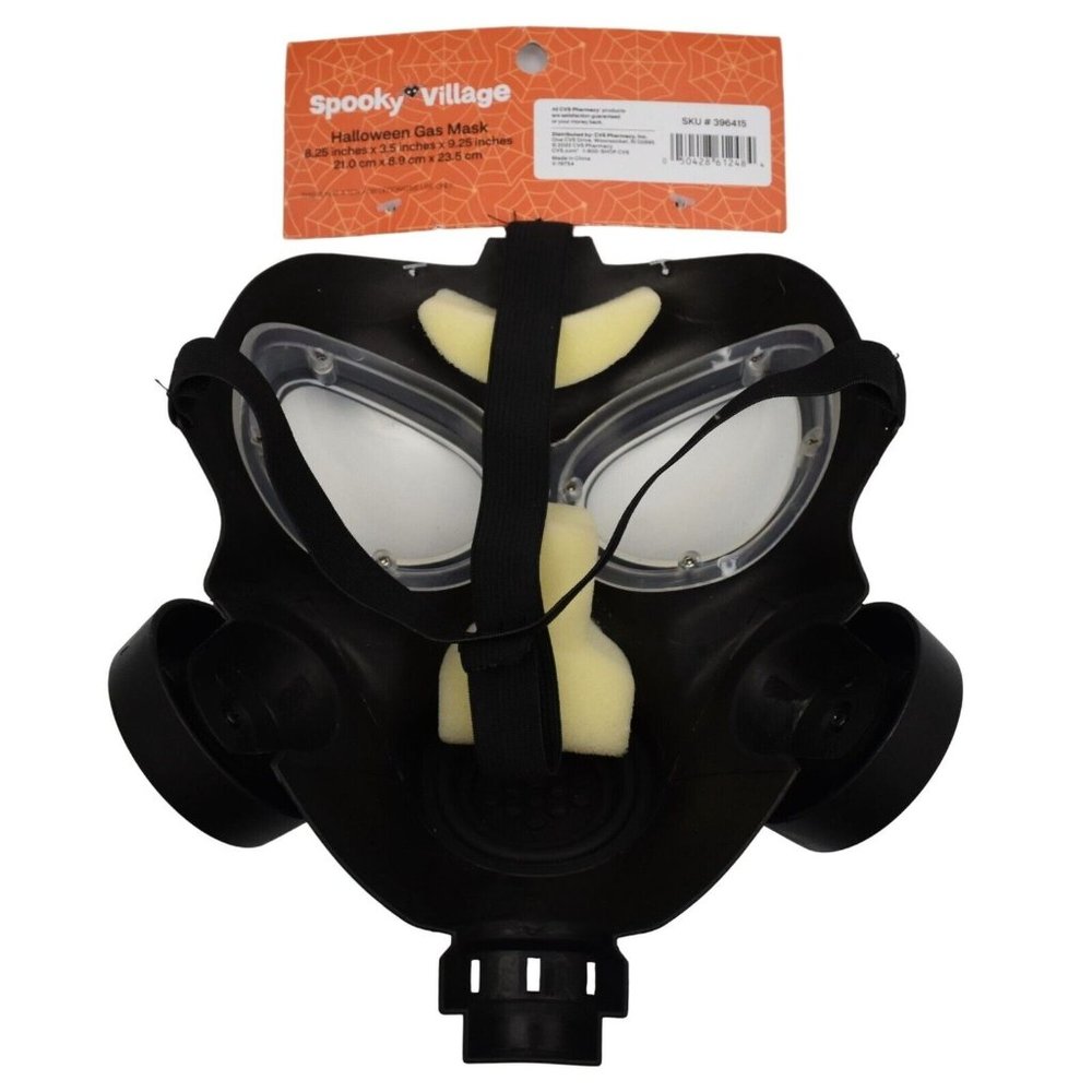 Spooky Village Halloween Gas Mask Black Adult Costume Mask Scary Cosplay Prop - Picture 7 of 7